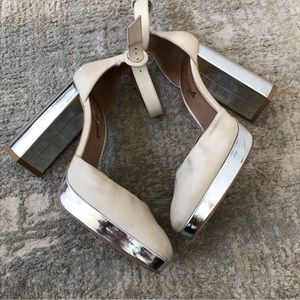 Free People Platform Shoe Heel Mix & Mingle Bone Silver Metallic Leather 39